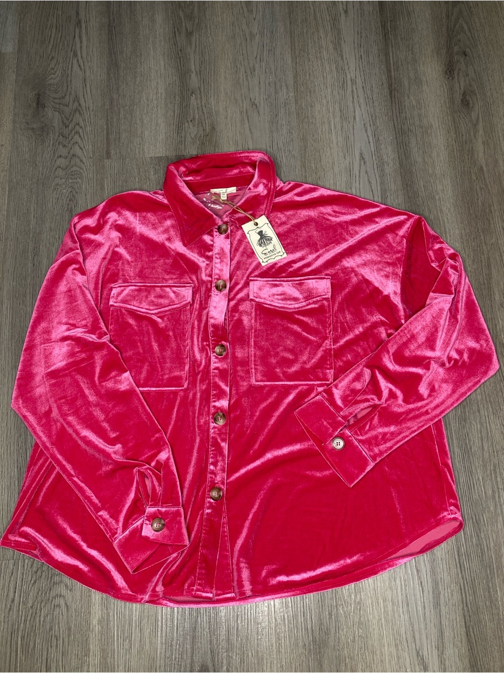 Easel NWT 1X Raspberry Pink Velvet Button Front Shacket Jacket - Picture 2 of 7